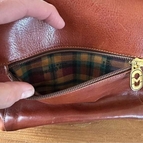 Vintage Marino Orlandi Purse Crossbody Bag Cognac Red Brown Leather Gold - Picture 9 of 15
